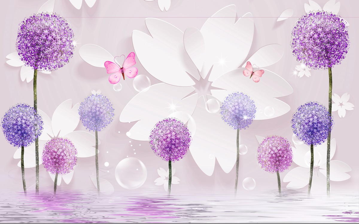 Фиолетовые шары одуванчика в цветах